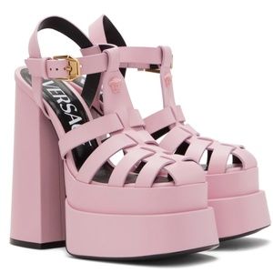 VERSACE PINK 'LA MEDUSA' PLATFORM MARY JANE HEEL